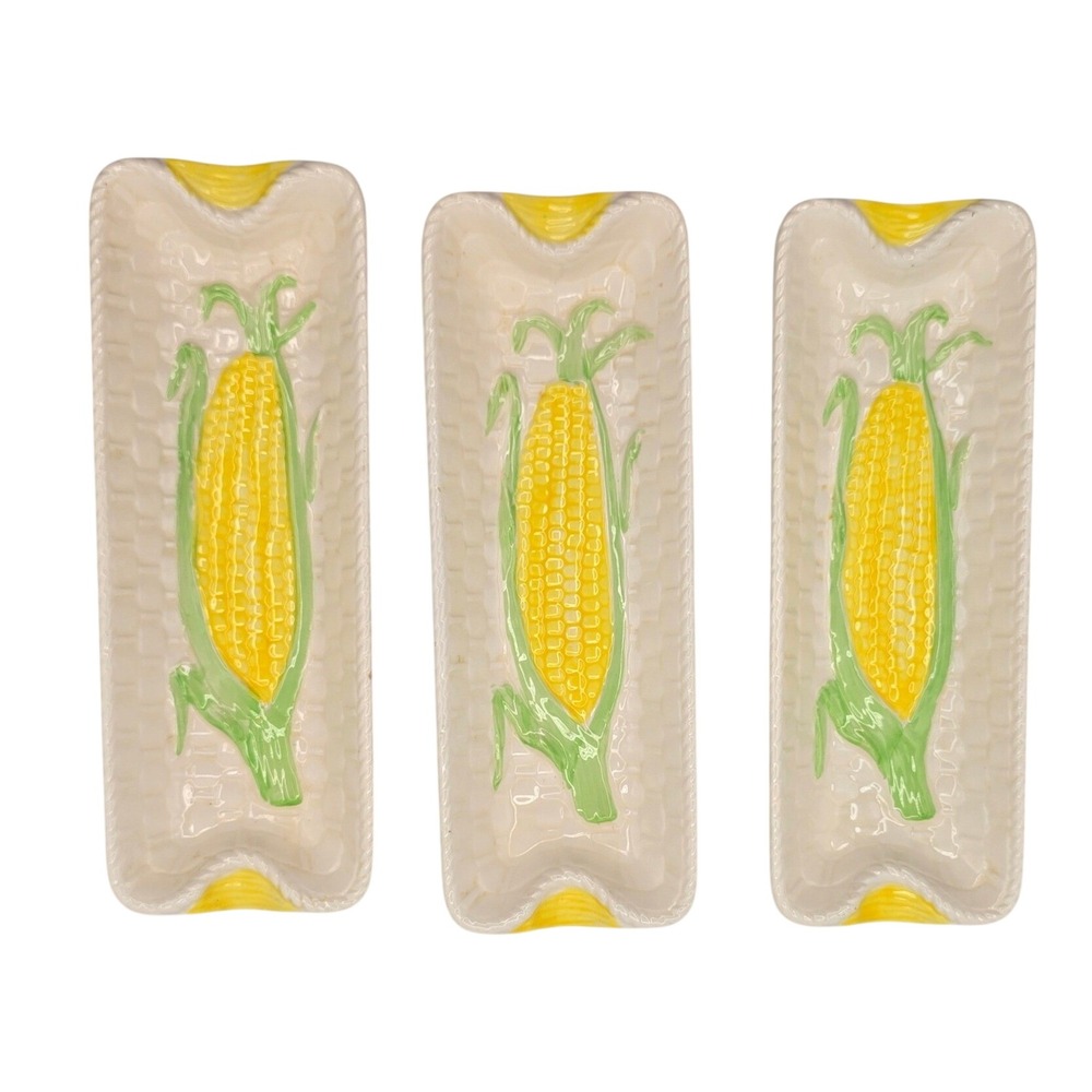 Vintage MCM Shafford Japan‎ Corn on Cob Trays Set of 3 Ceramic Serving Dishes